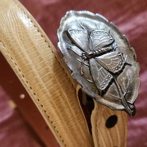 Vintage Lyn Gaylord Sterling Silver Buckle Genuine Lizard Skin Belt Size 32  EUC